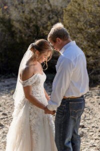 First look with bride and groom outdoors in texas