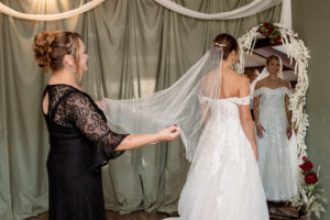 Mom and bride getting ready photos for wedding