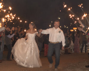 Bride and groom at sparkler exit