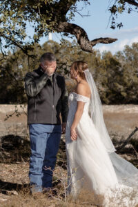 First look with father of the bride in outdoors in texas