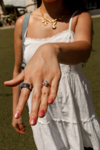 Close up of engagement ring after Waco proposal