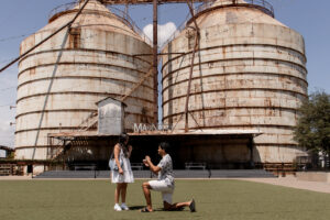 Proposal in front of Magnolia Silos in Waco, Texas