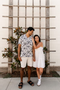 Couple posing for proposal photos in Waco