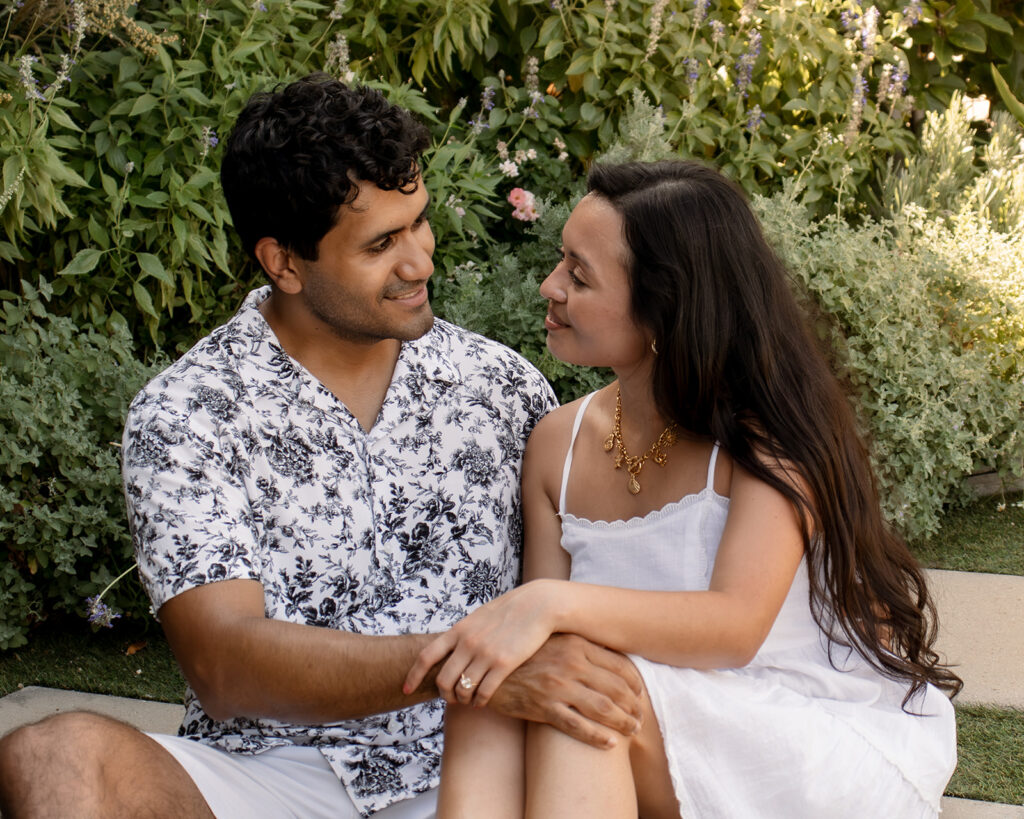 Couple sitting outside