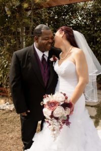 Bride and groom at outdoor wedding