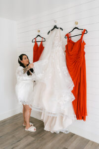 Bridesmaids and bride getting ready photos in bridal suite