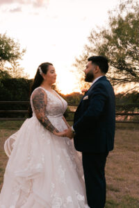 Sunset couple's portraits during a wedding