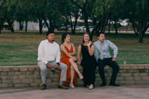 Guests outside during wedding reception