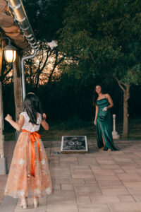 Guests outside during wedding reception