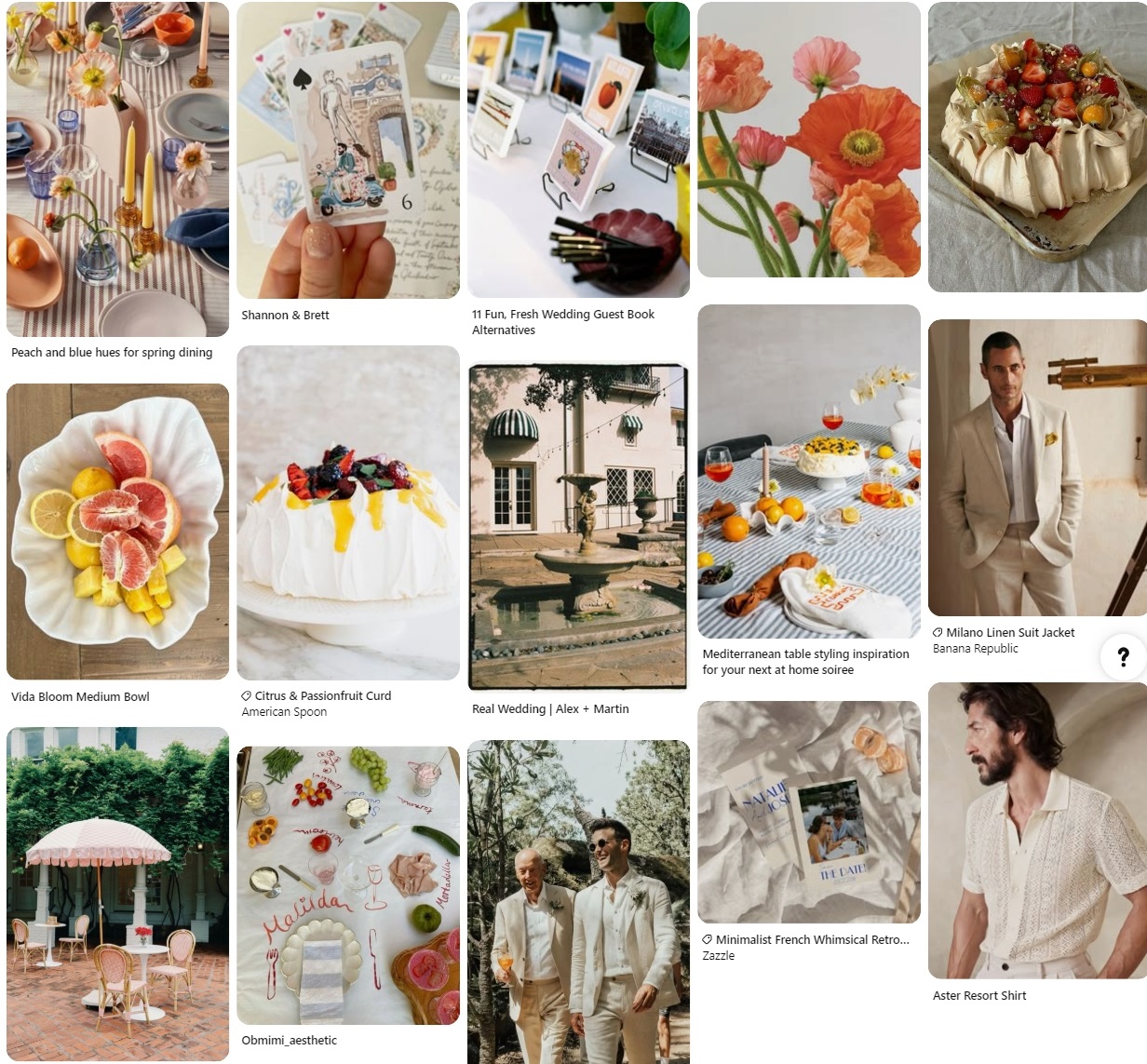 Pinterest mood board for a bespoke themed wedding in Texas