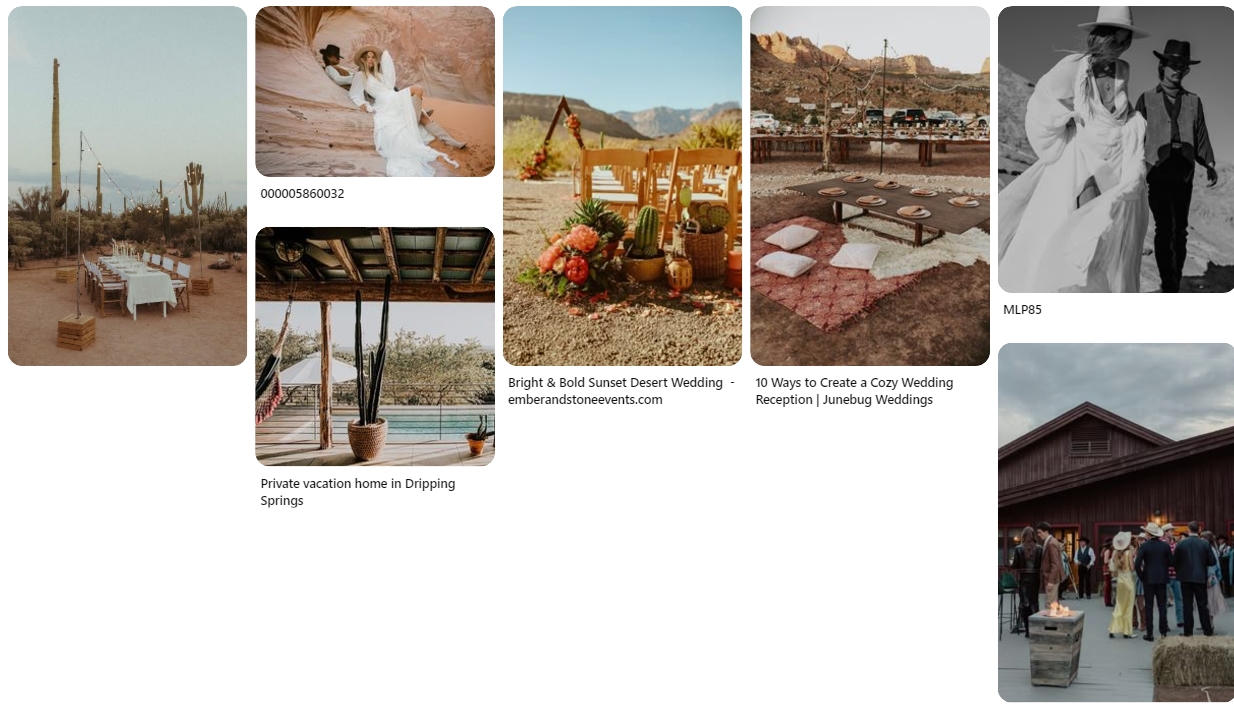 Pinterest mood board for a desert themed wedding in Texas