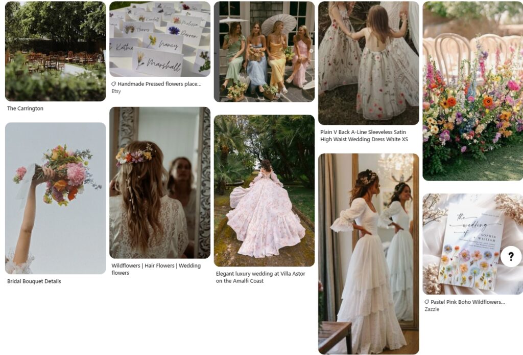 Pinterest mood board for a Garden themed wedding in Texas