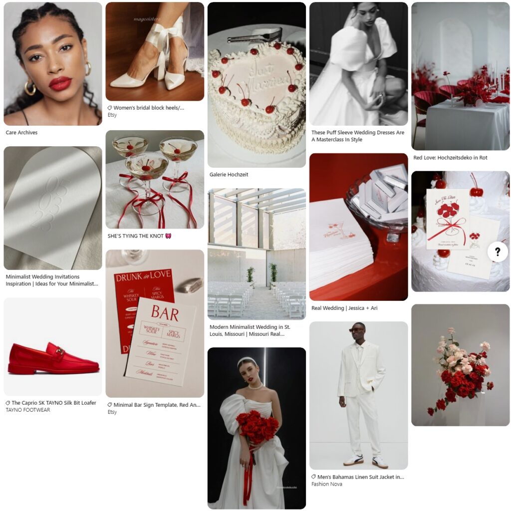 Pinterest mood board for a Minimalist themed wedding in Texas
